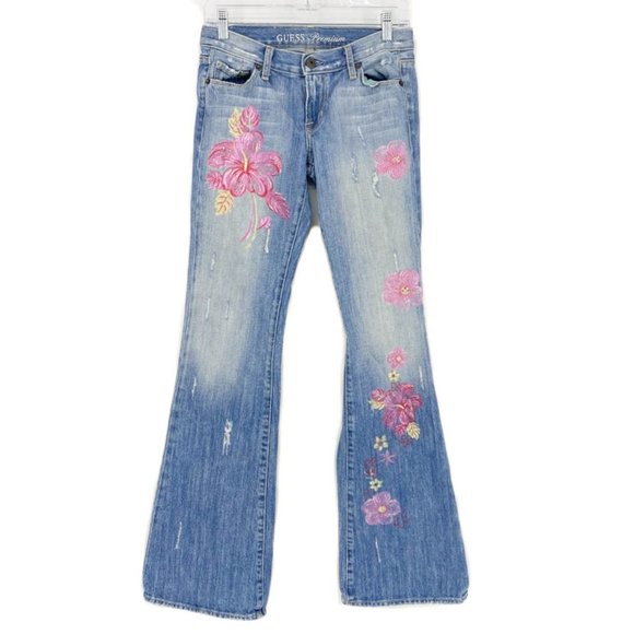 Guess Denim - Guess low rise flare distressed jeans floral  26